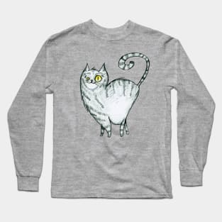 Grey curvy proud cat with stripes Long Sleeve T-Shirt